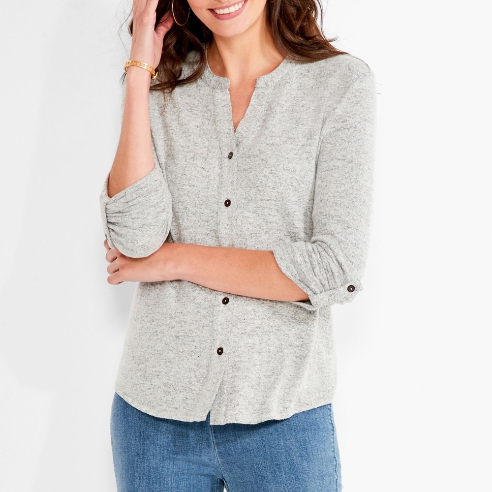 NIC+ZOE NZT Sweet Dreams Convertible Sleeve Heather Gray Shirt Size M